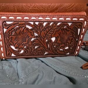 Nocona Brown and White Floral Wallet
